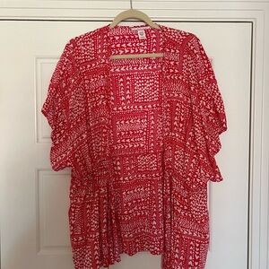 Red Patterned Women's Short Robe